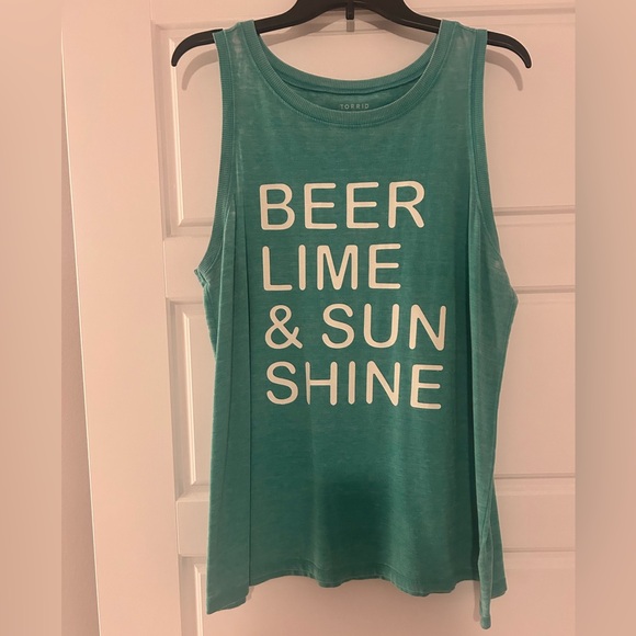 torrid Tops - EUC Torrid Size 2 Teal Graphic Tank - "Beer Lime & Sunshine"
